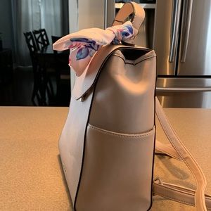 Nine W. cashmere pink backpack purse with floral scarf